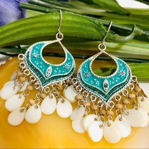 🌺vintage  ethnic tribal green tassel earring